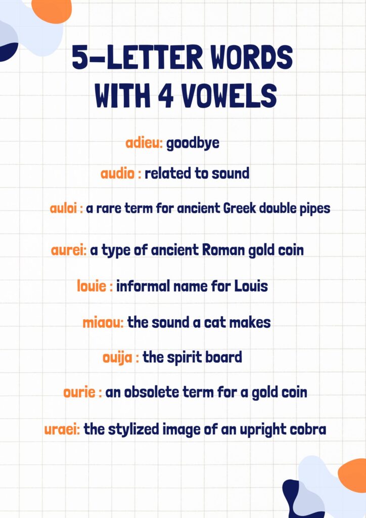 five letter words with 3 vowels in it